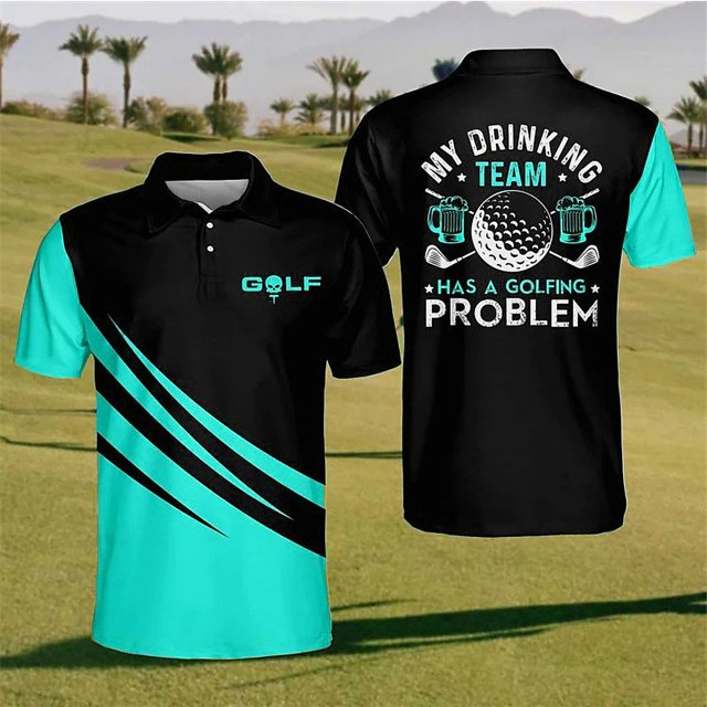 Golf Series Men's Button Polo Shirt Printed Short-sleeved T-shirt Top For Men