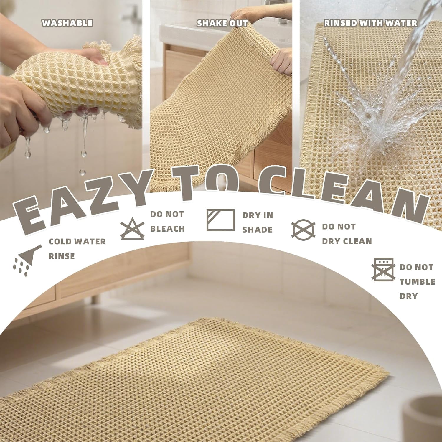 Bathroom Rugs, Absorbent Non Slip Bath Rugs, Machine Washable Bath Mats for Bathroom Floor, Tub and Shower,Beige 17x24"