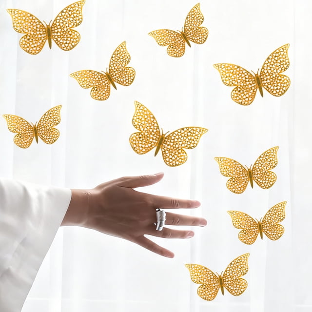 Gold Butterfly Wall Stickers Removable Decorative Decals for Birthday Party Home Decor