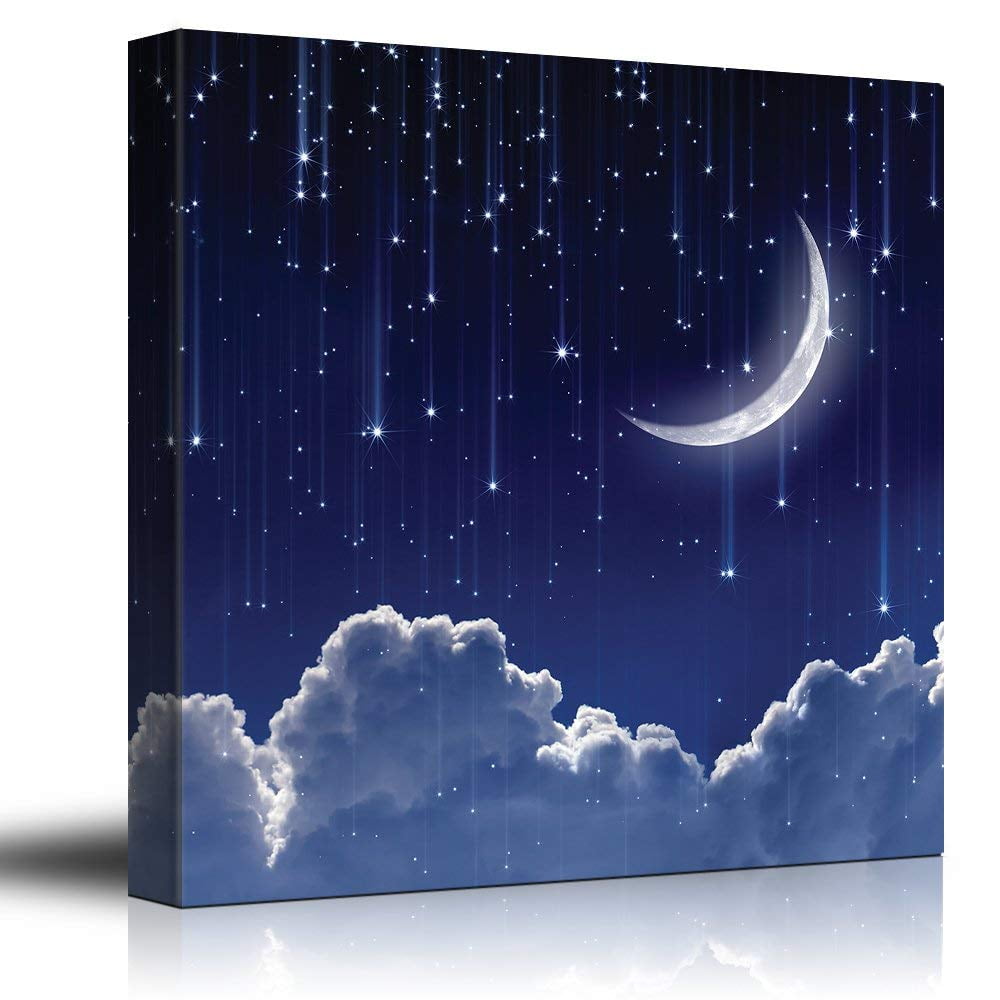 Wall26 Crescent Moon with Bright Falling Stars Above The Clouds - Canvas  Art Home Decor - 16x16 inches - Walmart.com