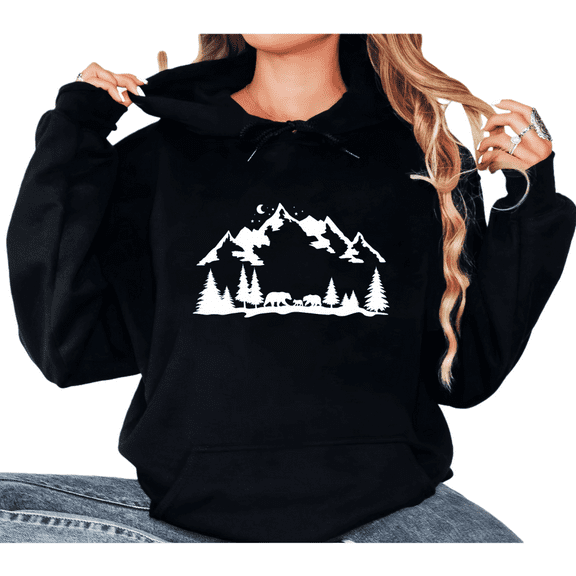 Black Autumn Wilderness Bear Graphic Sweatshirt Print hoodie S-2XL Tops