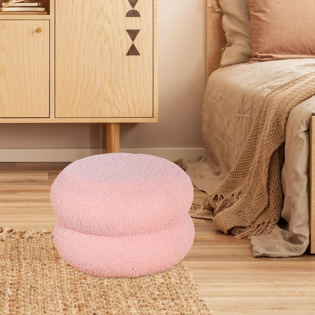Elodie Round Footstool Foot Rest Vanity Chair Stool Leisure Stool Sturdy with Padded Pink