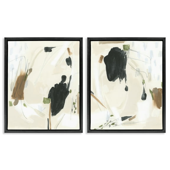 Stupell Industries Beige Olive Abstract Classic Abstract Painting Black Floater Framed Canvas Art Print Wall Art, 17 x 21, Set of 2