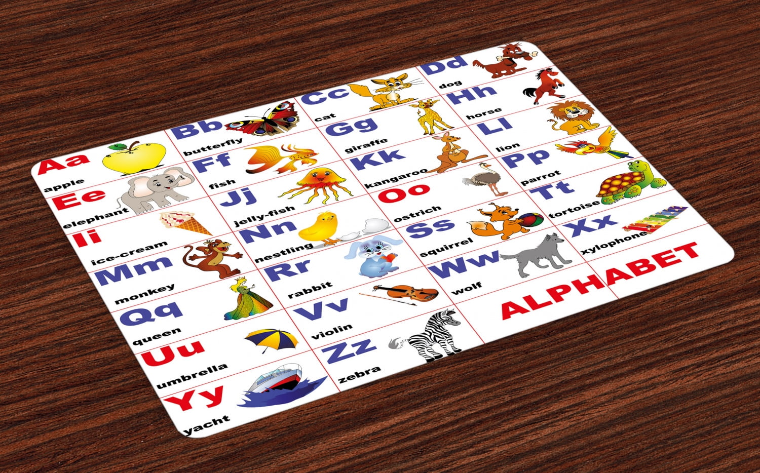 Educational Placemats Set of 4 Animals Placed on Letter of the Alphabet