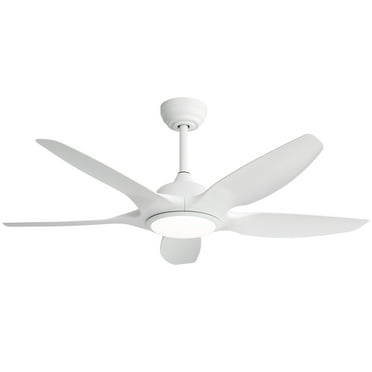 POPFAN 48 Inch Indoor Ceiling Fan with 5 White ABS Blades LED Light 22W and Remote Control Reversible DC Motor for Living Room, Bedroom，White
