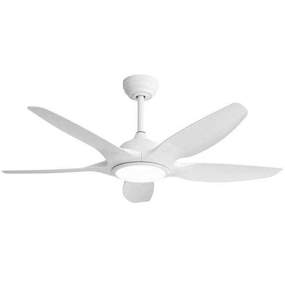 POPFAN 48 Inch Indoor Ceiling Fan with 5 White ABS Blades LED Light 22W and Remote Control Reversible DC Motor for Living Room, Bedroom，White
