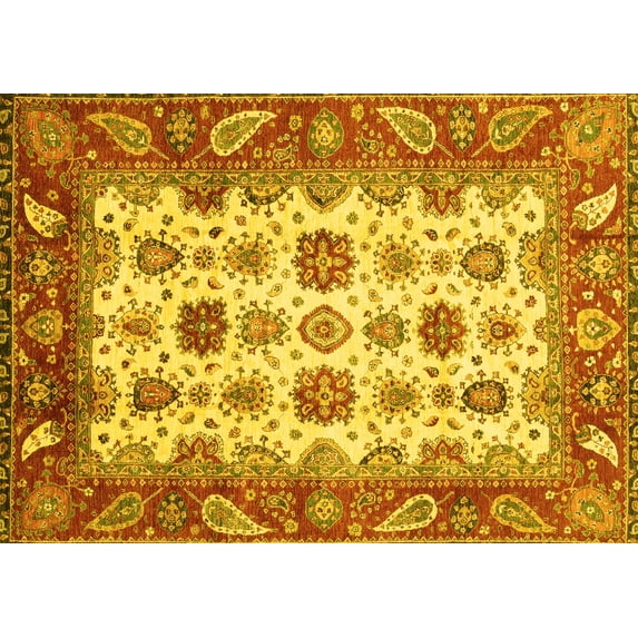 Ahgly Company Machine Washable Indoor Rectangle Abstract Yellow Modern Area Rugs, 2' x 3'