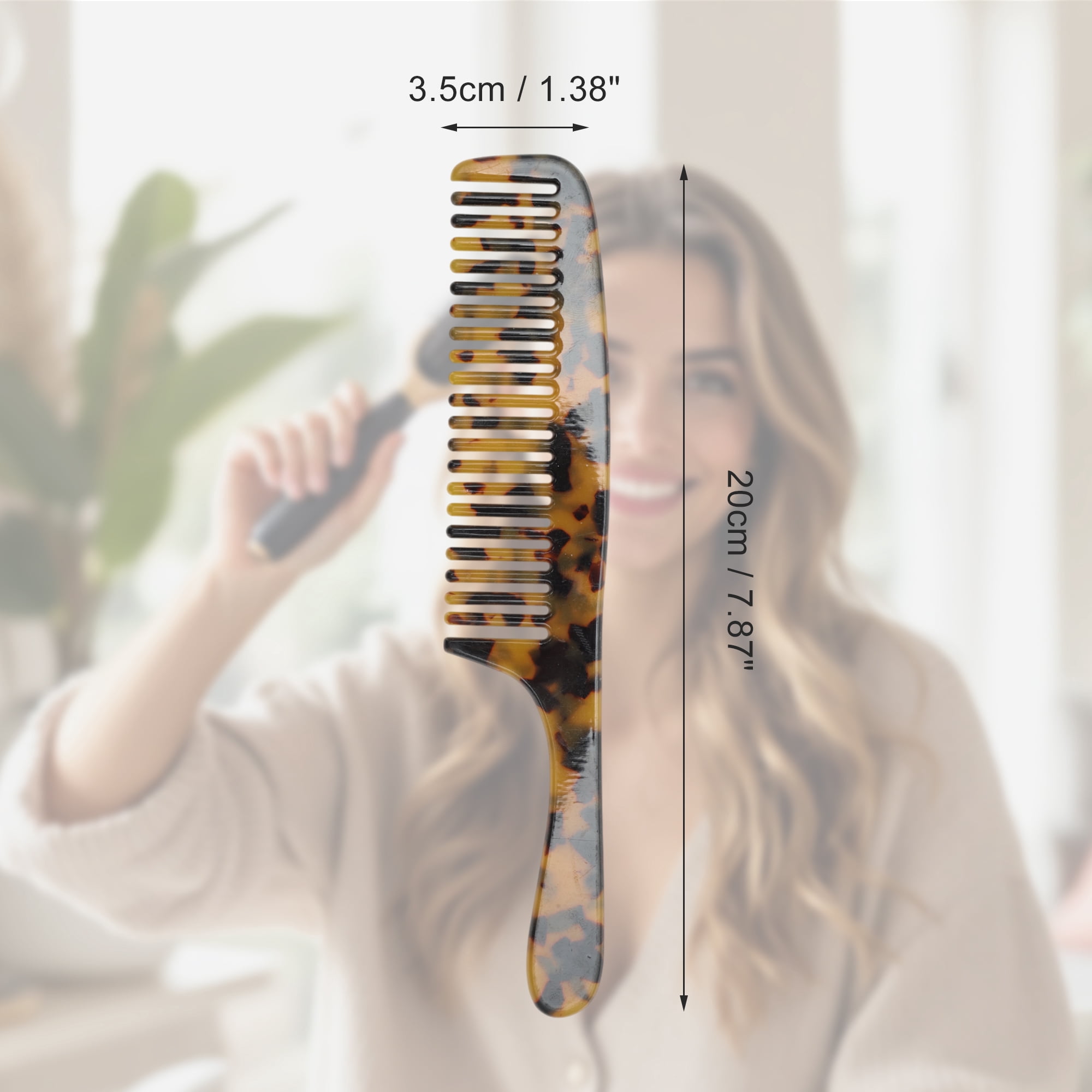 Unique Bargains 1 Pc Portable Long Handle Hair Comb for Women Men Tortoiseshell Color