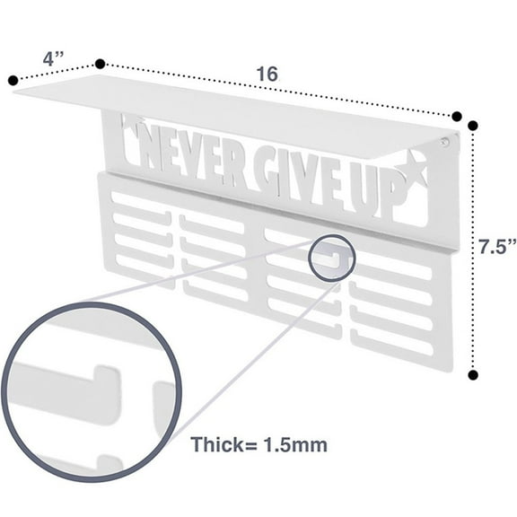 White Medal Hanger Display With Shelf - Easy Install Metal Award Rack Trophy
