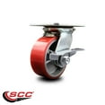 thumbnail image 2 of 5 Inch Heavy Duty Red Poly on Cast Iron Caster with Roller Bearing and Brake, 2 of 2
