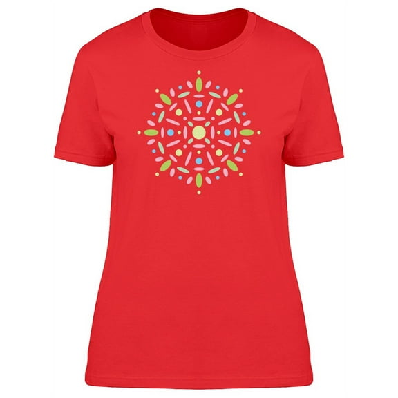 Cute Green Pink Mandala Doodle T-Shirt Women -Image by Shutterstock, Female XX-Large