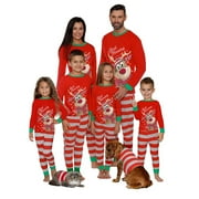 Qiylii Family Matching Christmas Pajamas Set, Cartoon Elk Tops+Stripe Pants Sleepwear
