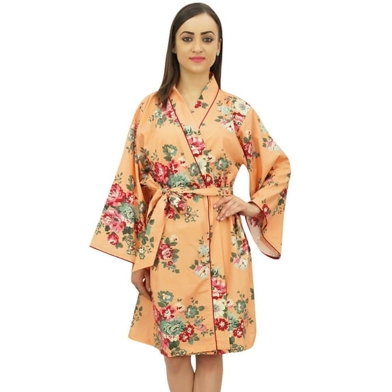 Bimba Women's Bridesmaid Short Kimono Robe Floral Printed Nightwear Wrap - 14