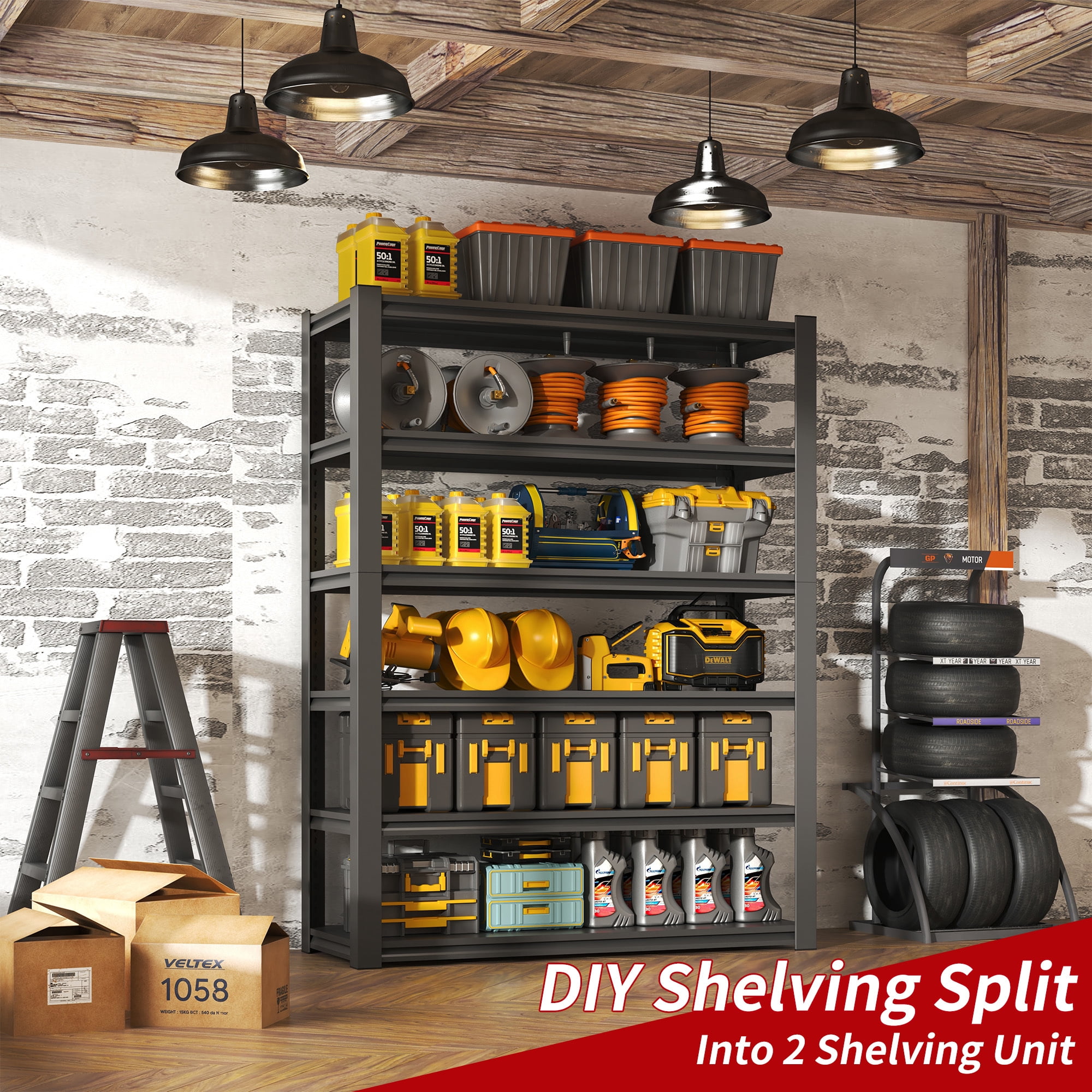 Alvantor 82"H Metal Storage Shelving 6-Tier 2400LBS Adjustable Heavy Duty Shelving Industrial Shelf for Garage 48"W x 18"D x 82"H Black