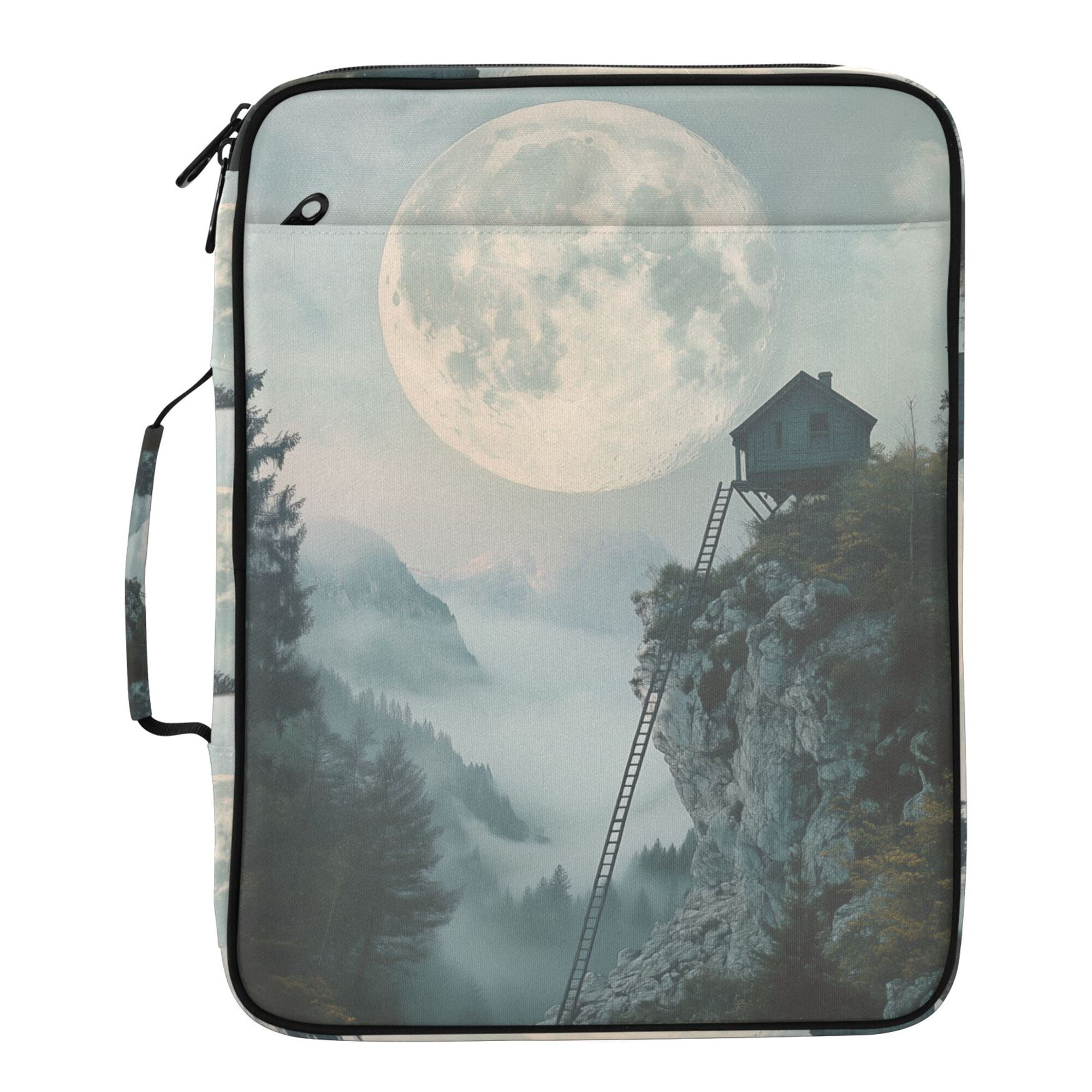 FORMRS Accordion File Folder A4 Size 7-Pocket Expanding Document Organizer Bag with 3 Ring Binder, Moon and House