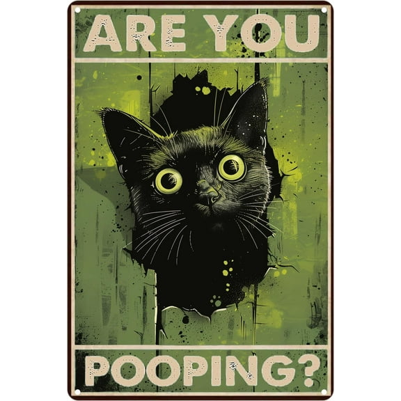 Funny Black Cat "Are You Pooping?" Tin Sign – Humorous Bathroom Wall Décor Poster, 8x6 Inches, Vintage Metal Sign for Indoor & Outdoor Use, Cat Wall Art Decor for Apartment or House