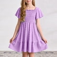 thumbnail image 2 of Gubotare Dresses Girls Girls Ruffle Trim Dress Print and Solid Color A-line Swing Flared Belted Casual Party Dress with Zipper Size 8-9 (Purple,8-9 Years), 2 of 4