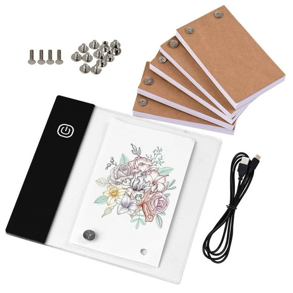 Flip Book Kit with Mini Light Pad LED Lightbox Tablet Design with Hole 300 Sheets Flipbook Paper Binding Screws for Drawing Tracing Animation Sketching Cartoon Creation