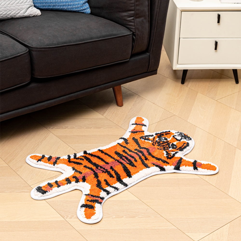 yingda1992 Tiger Bath Mat for Bathroom Cute Orange Tiger Cartoon Non Slip Animal Shaped Absorbent Bathtub Bathroom Plush Shower Rugs 25.6x38.6in