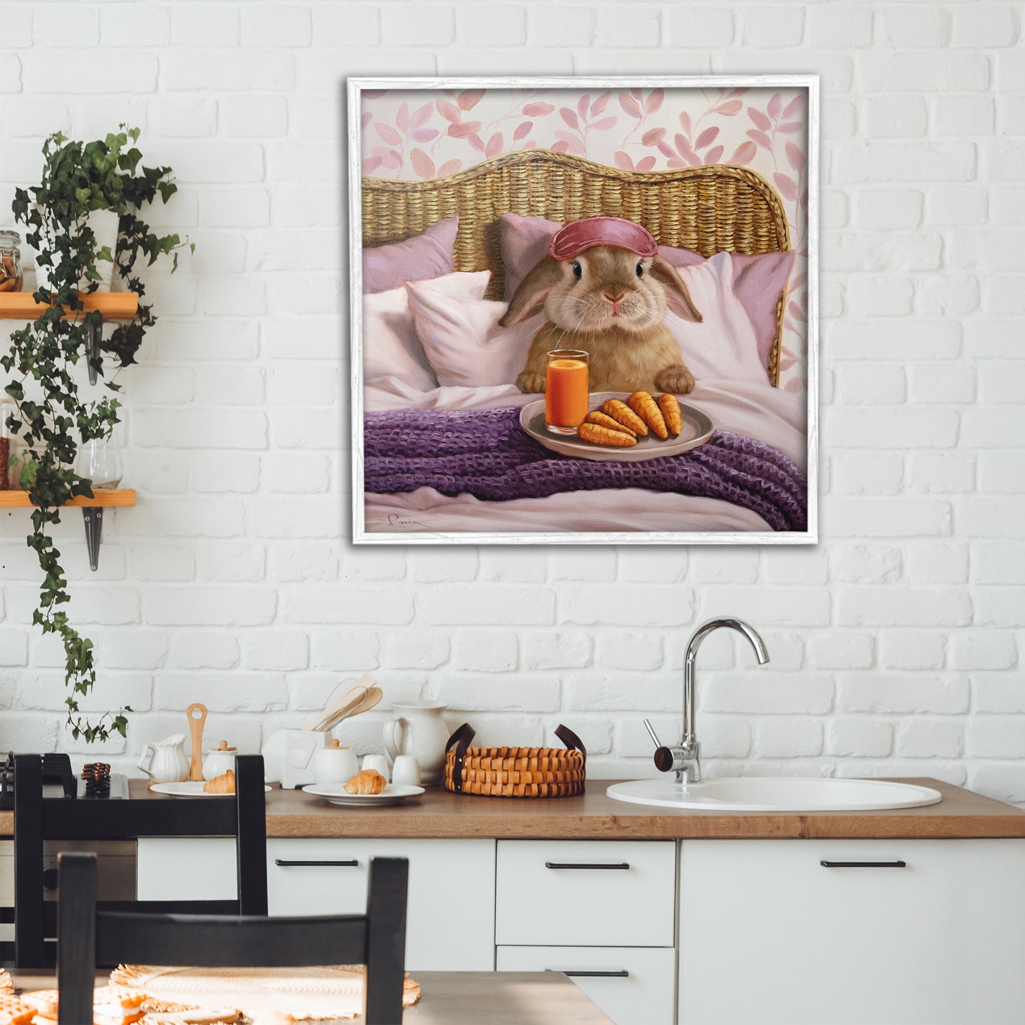 Stupell Industries Hoppy Meal Bunny in Bed White Framed Giclee Art, design by Lucia Heffernan