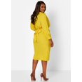 thumbnail image 5 of Rebdolls Women's Plus Button Front Tie Waist Cinched Bodycon Dress - Mustard, 1X, 5 of 5
