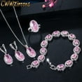 thumbnail image 2 of Silver Plated Pink CZ Oval Necklace Huggie Earring and Bracelet Ring Jewelry Set, 2 of 9
