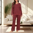 thumbnail image 6 of vdgthytj Pajamas for Women Sleepwear 2 Piece Pjs Plaid V Neck Long Sleeve Top Pants Set Nightwear Plus Size, 6 of 7