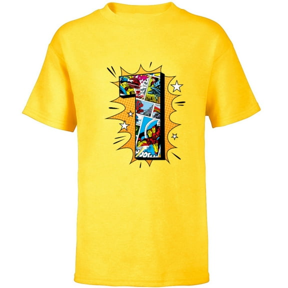 Marvel Avengers Comics 1st Birthday - Short Sleeve T-Shirt for Kids - Customized-Yellow