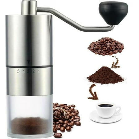 Portable Manual Coffee Grinder - Conical Burr with 5 Adjustable Settings for Smooth Grinding, Perfect for Espresso Enthusiasts at Home, Office, or Camping