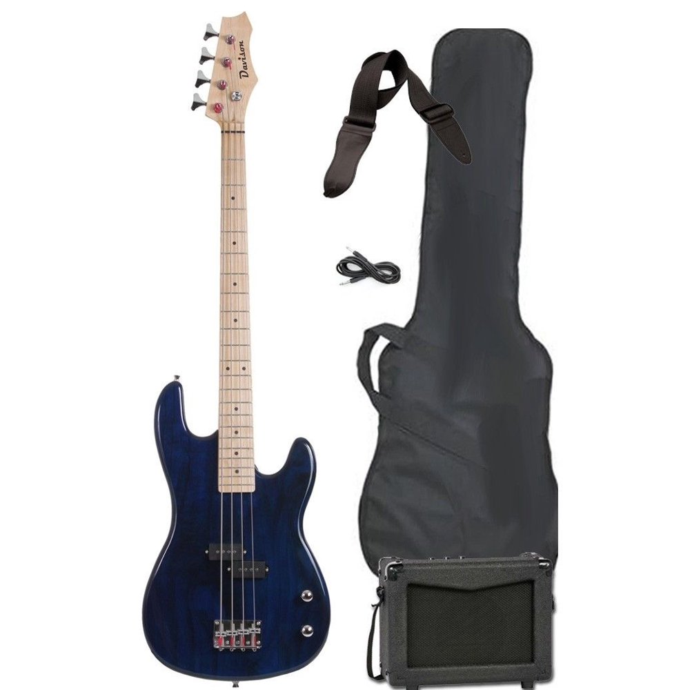 Davison Guitars Electric Bass Guitar Blue Full Size With Amp Strap Case