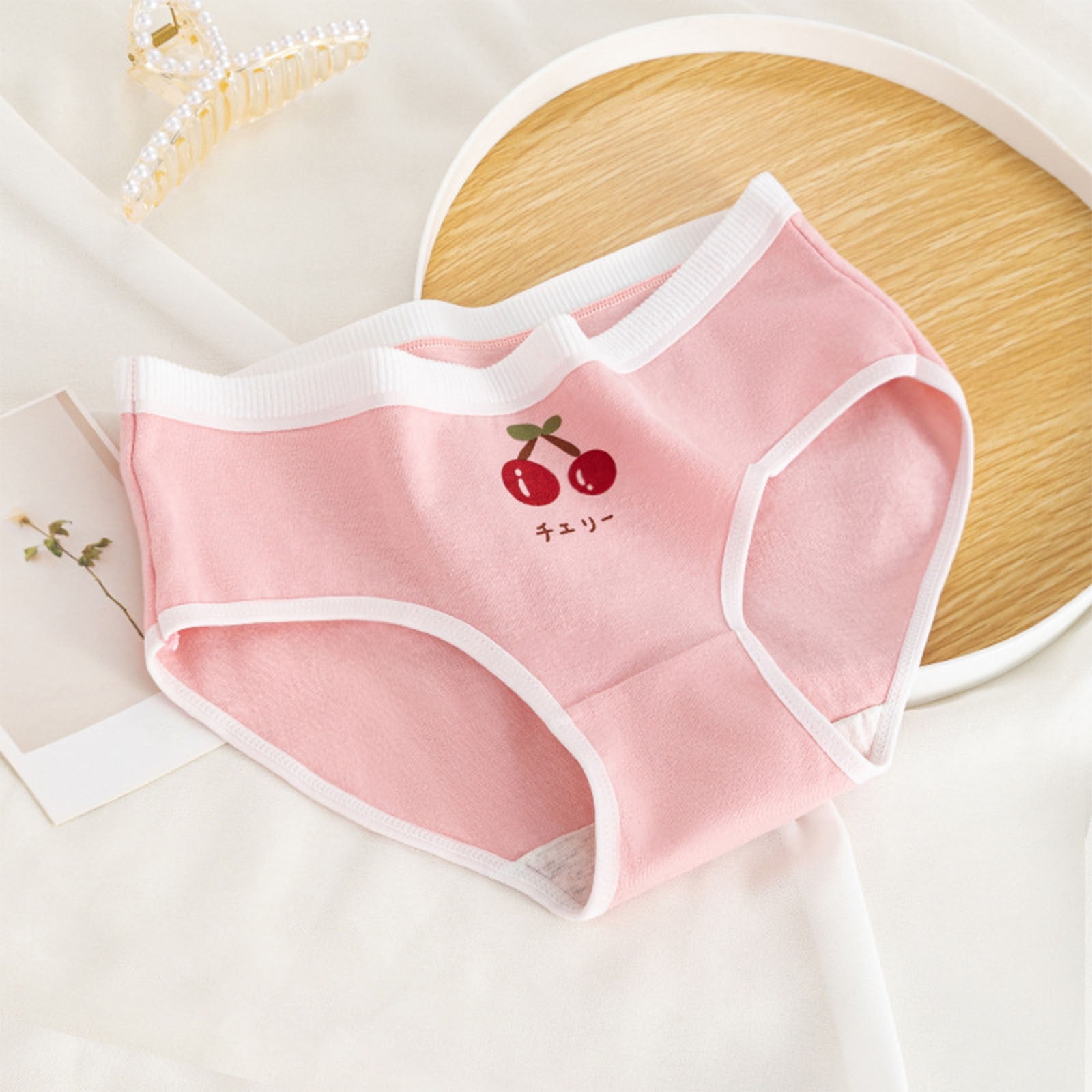 Guluxicc 5 Pack Juniors Girls Antimicrobial Cotton Brief Panties Cherry Floral Plaid Print Underwear Soft Comfortable Breathable Underwear 14-17 Years