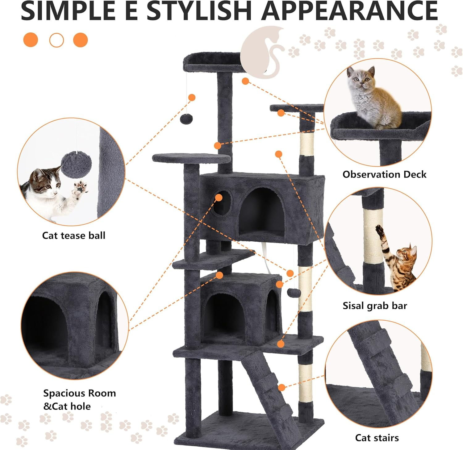 CL.HPAHKL 81 in Cat Tree Tower, Multi-Level Cat Condo Furniture with Scratch Post & Funny Toys for Kittens Pet House Play, Dark Gray