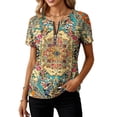thumbnail image 4 of Htigea 1/4 Zip Pullover Tops for Women Floral Print Short Sleeve T Shirts Casual Loose Fit Summer Tees Yellow M, 4 of 6