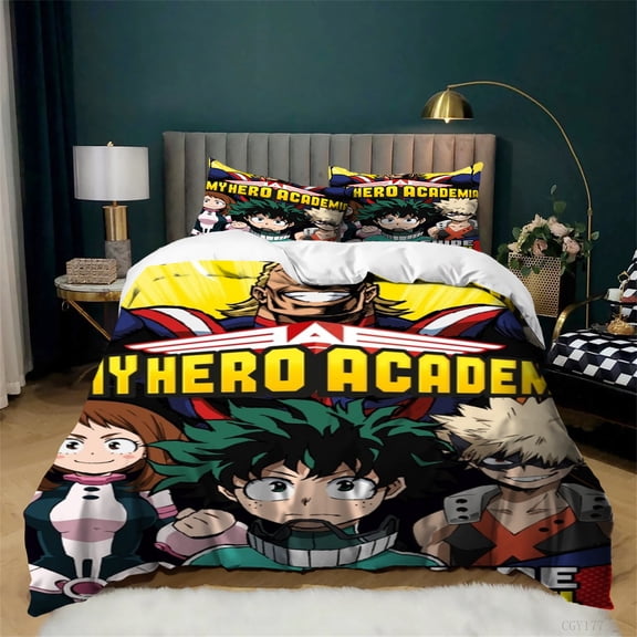 Kids Teen My Hero Academia Bedding Set 3 Pieces Cartoon Duvet Cover Set Full Ultra Soft Quilt Covers with 2 Pillow Shams