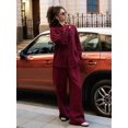 thumbnail image 4 of Women'S 2 Piece Sets-Linen Long Sleeve Shirts + Wide Leg Pants Vacation Outfits Matching Sets Wine Red S, 4 of 9