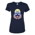 thumbnail image 2 of Retro Mosaic Style Floral Trippy Skulls Fashion Womens Graphic T-Shirt, Navy, 3XL, 2 of 4