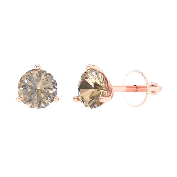 2 ct Screw-Back Stud Earrings for Women | 6.5mm Round Cut Yellow Moissanite | 18K Rose Gold