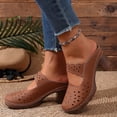thumbnail image 5 of Women's Cut-Out Perforated Block Heel Mules, Closed Toe Scalloped Slide Sandals for Casual Wear Brown 6.5, 5 of 9