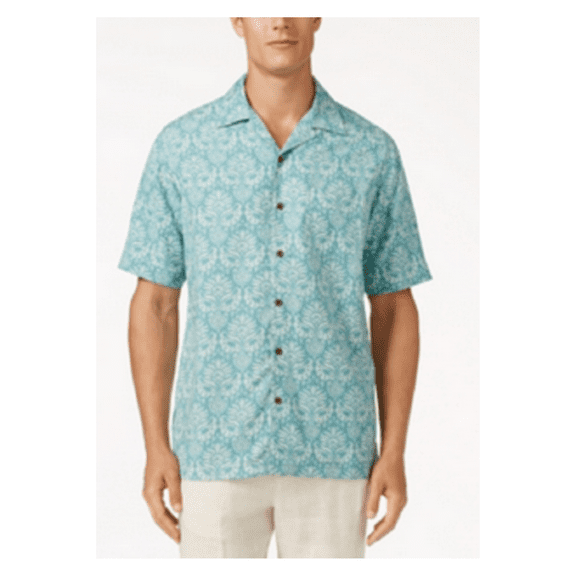 Tasso Elba Men's Medallion Batik Shirt, Teal Combo, Size XXL, MSRP $75