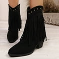 thumbnail image 5 of Dasayo Womens Boots Dress Black Wide Width Ankle Fringe Low Heel Snip Toe Boots Women Shoes 36, 5 of 9