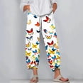 thumbnail image 2 of Womens Linen Capris for Summer,Women's Capri Pants Floral Print Casual Summer Cotton Cropped Pants Trousers,Linen Pants for Women Elastic Waist Palazzo Lounge Pants, 2 of 5