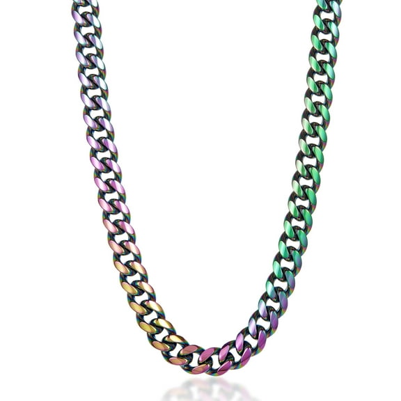 Crucible Jewelry Men's Curb Chain Iridescent Plated Steel Necklace (14mm) - 28"