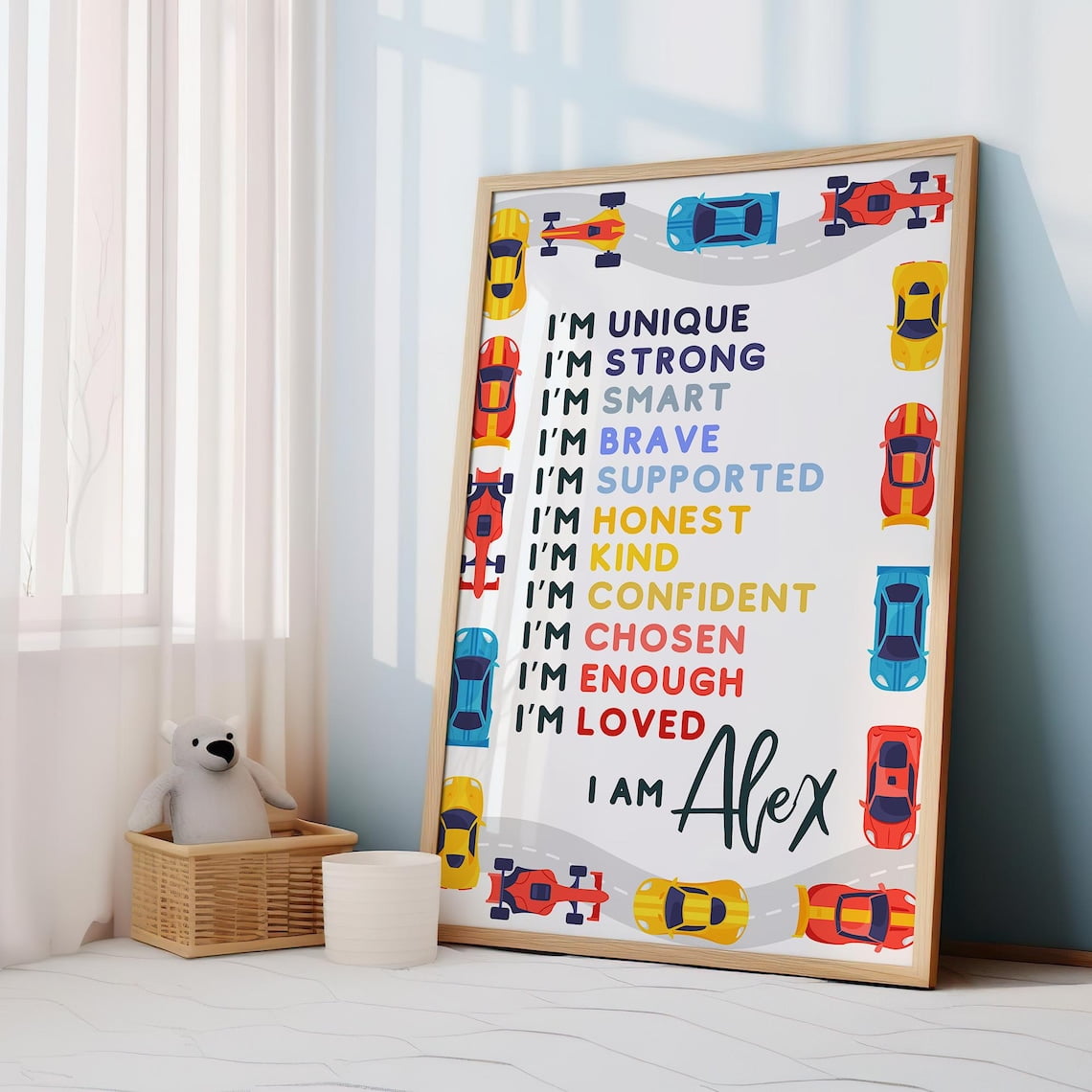 Racing Car Nursery , Affirmation For, Race Car , Car Nursery Decor, Affirmation Nursery, Boy Room Decor, Car , Car Art Unframed Paper Print
