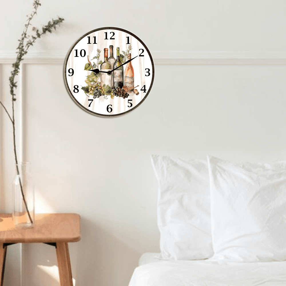 Kurmntregon Wine Wall Clock Winery Bar Decorative Wall Clock Wall Clock Non Ticking Silent Kitchen Clock Battery Operated Clocks For Living Room Bedroom Decor Round 10inch