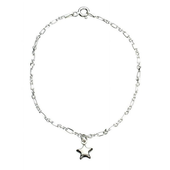 Sterling Silver Star Charm Anklet Italy, 9.5"