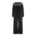 thumbnail image 4 of mihongmao Summer Outfits 2 Piece Sets for Women Dressy Women's Casual Loose-fitting Round Neck Pullover Long-sleeved Trousers Velvet Suit Black L, 4 of 8