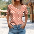 thumbnail image 6 of Blczomt Polka Dot Womens Tops Short Sleeve Cute Shirt Dressy Casual Orange Button V Neck Women Blouses, 6 of 6
