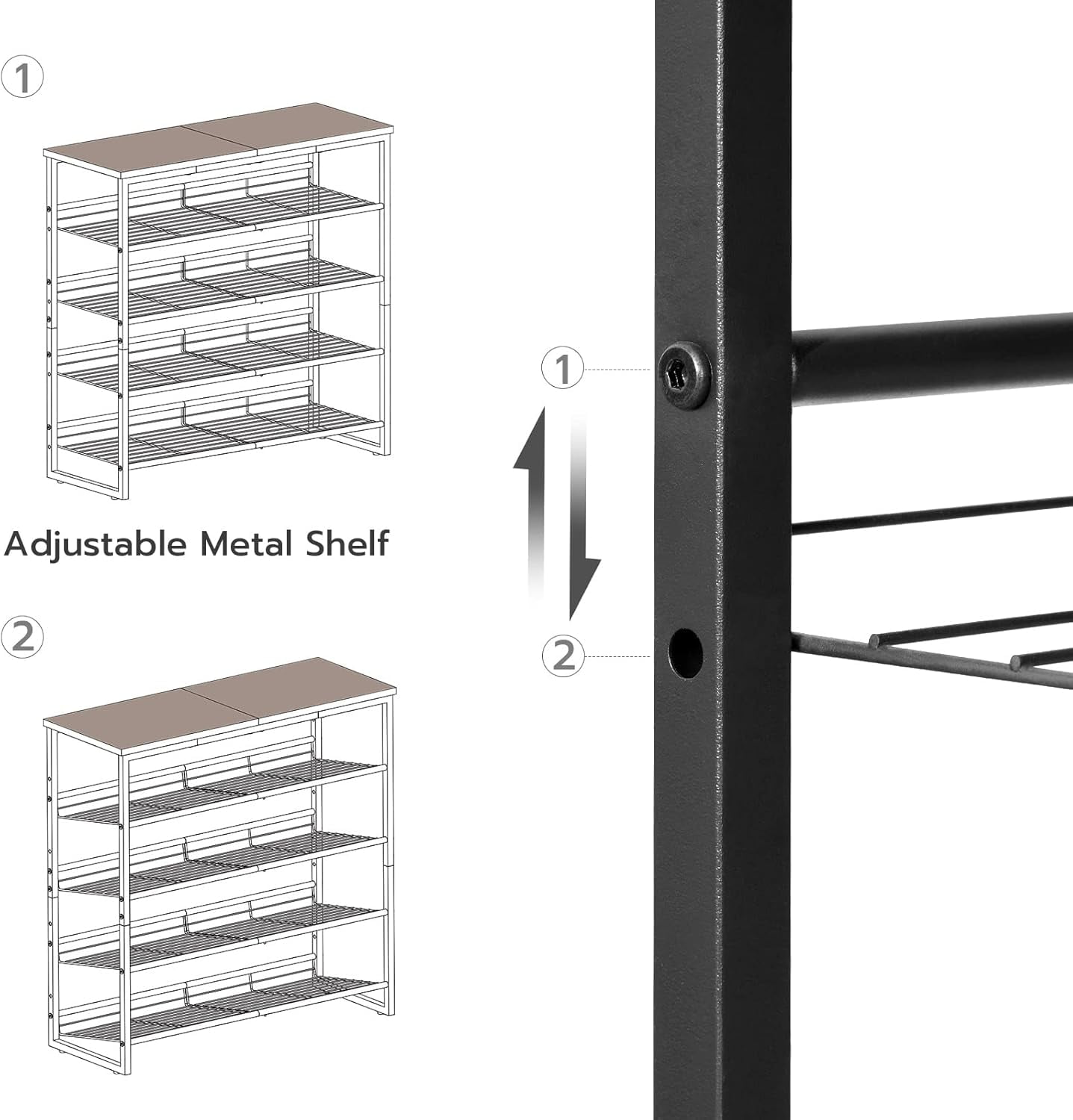 HOOBRO 5 Tier Shoe Rack Shoe Organizer Adjustable Shelves Flat or Slanted Holds 16-20 Pairs Entryway Closet Rustic Brown and Black BF08XJ01