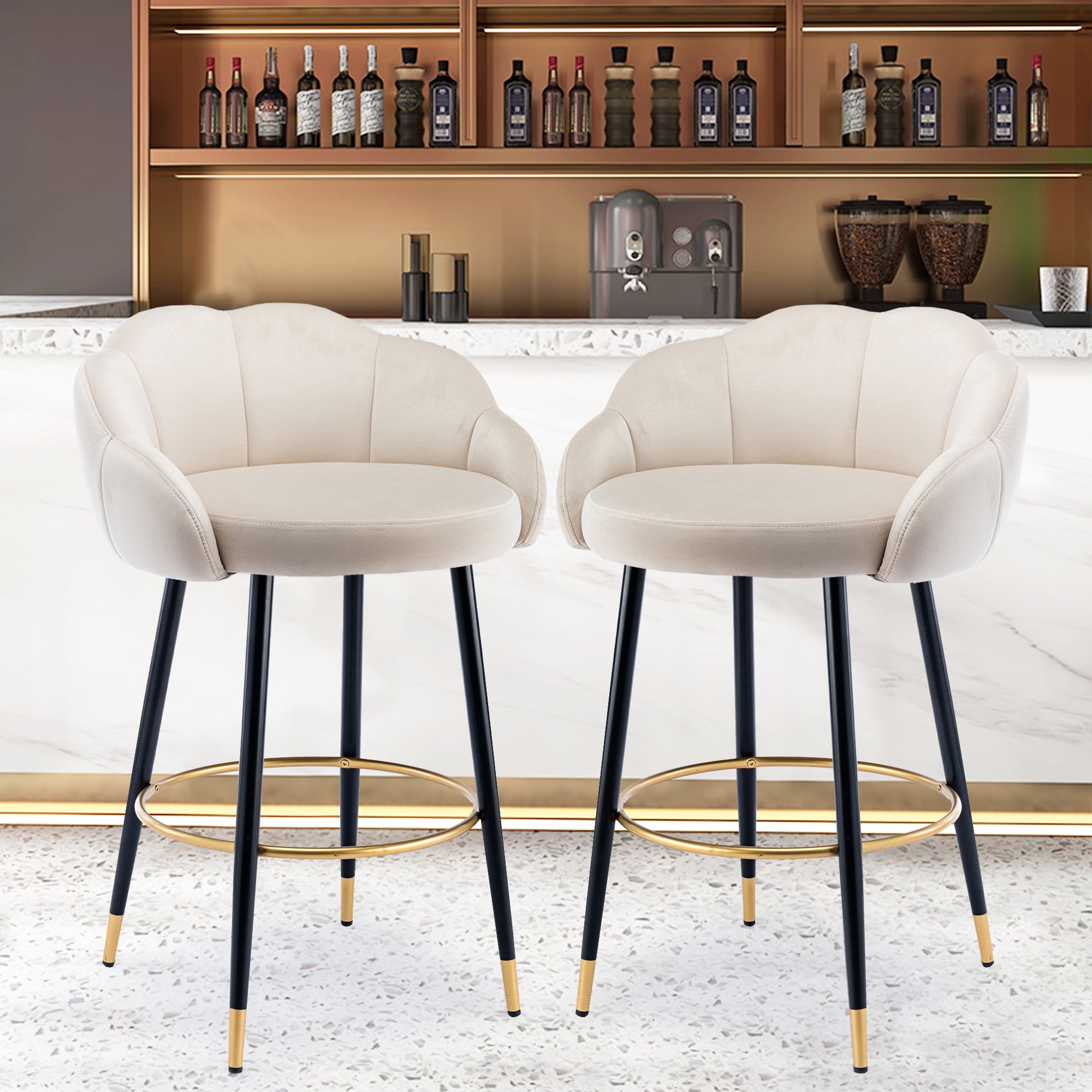 Resenkos Bar Stools Set of 2,with Back and Footrest Counter Height Dining Chairs,Ivory