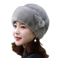 thumbnail image 3 of Clinaoy - Gorro de invierno para mujer, elástico, de felpa, imitación de visón, terciopelo, resistente al viento, color liso, con boina floral, suministros para mujer, 3 of 8